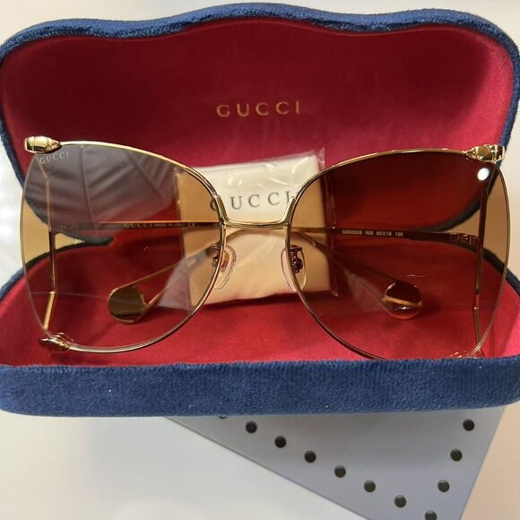 Gucci Accessories - Gucci GG0252S 003 63mm Square Oversized Sunglasses Gold w/Brown Lenses
